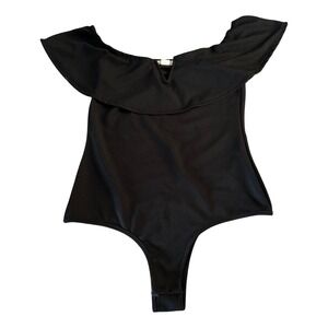 Marci‎ Bodysuit Womens Size XL Black Ruffle Shoulder One Piece Outfit